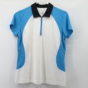 IZOD PerformX Cool FX Womens Small Blue White Quarter Zip Short Sleeve Polo